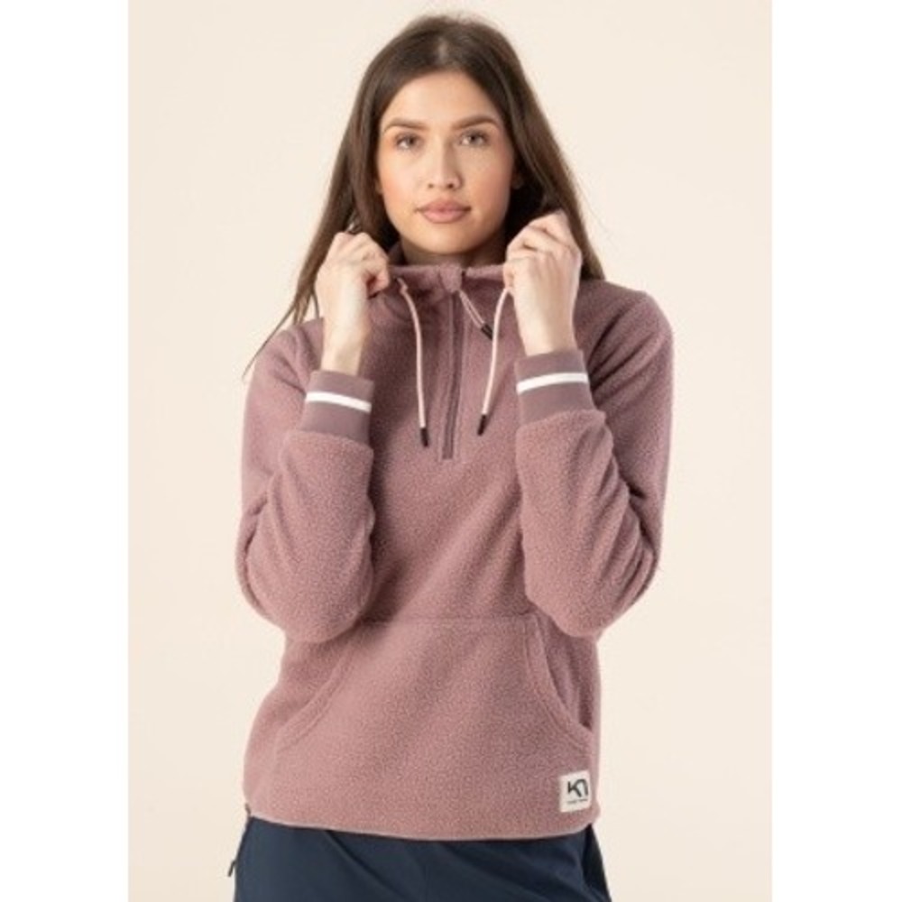 Kari‎ Traa Fleece Hoodie Women Medium Mauve Sherpa Half Zip Side Vent KT-01